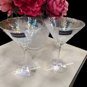 X2 Tommy Bahama iridescent Opal Reflective MARTINI GLASSES New